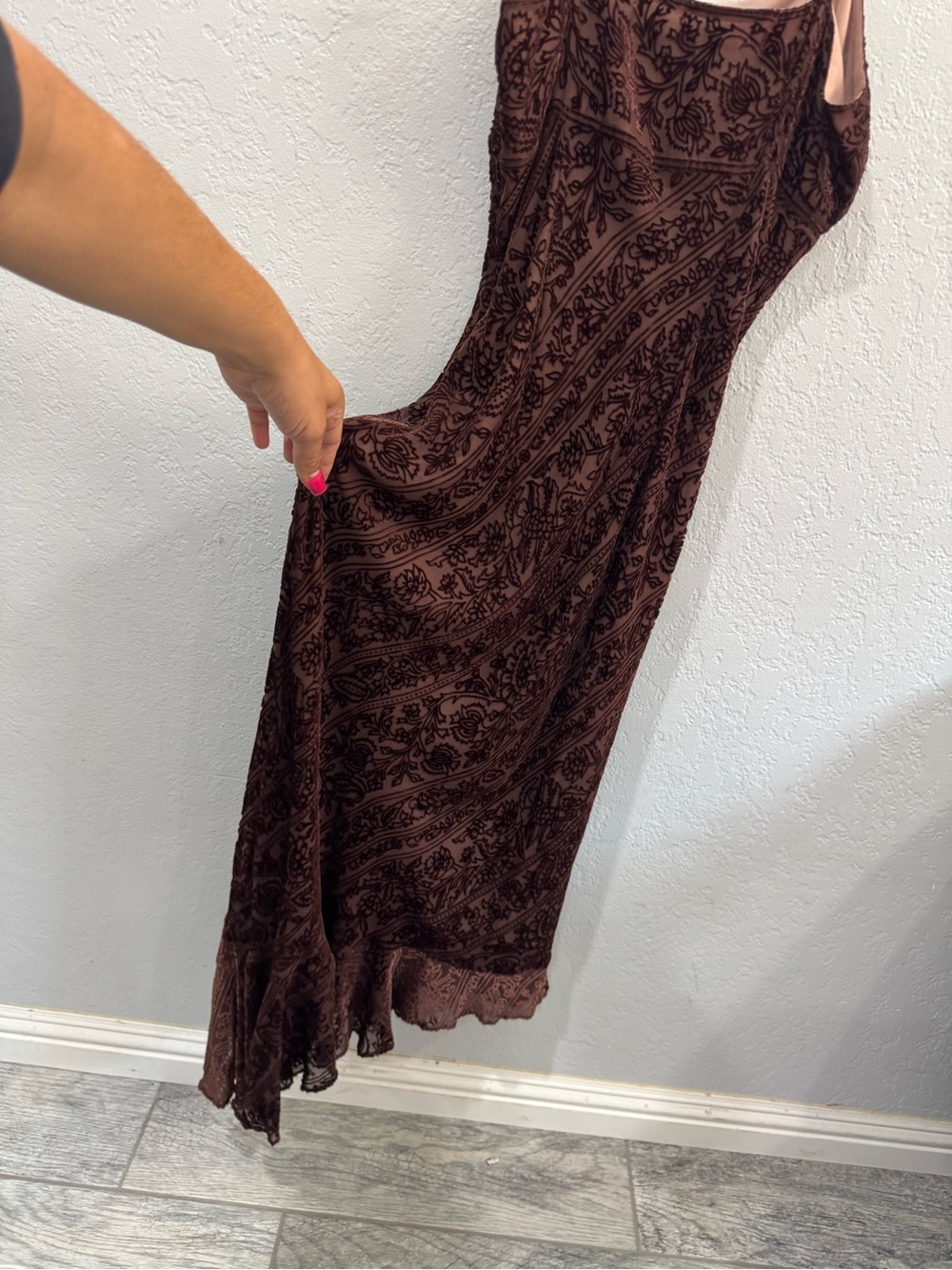 Vintage Y2K ECI New York Silk Blend Burnout Velvet Beaded Brown Whimsigoth Dress - Picture 7 of 8
